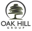 The image displays a logo with a stylized tree inside a circle above the text "OAK HILL GROUP."