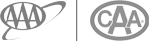 The image shows two logos: one with "AAA" inside a circled emblem, and the other with "CAA" inside a circular emblem.