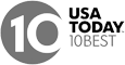 The image is a logo for "USA Today 10Best," featuring the number 10 in a circle and the text "USA TODAY 10BEST" beside it.