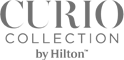 The image shows the logo for "Curio Collection by Hilton," a hotel brand under the Hilton chain.